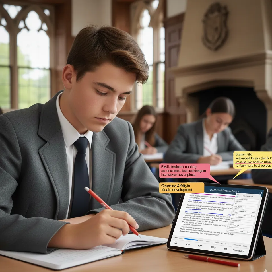 A-Level student using AI essay feedback tool