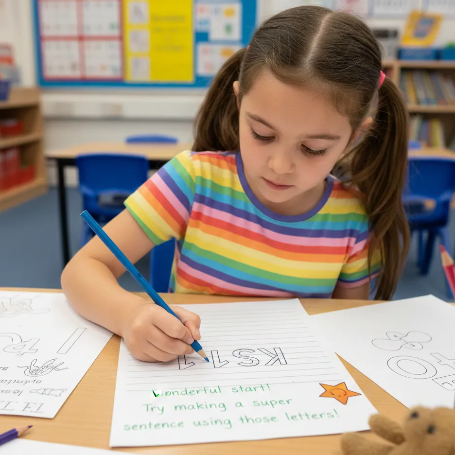 KS1 student writing with AI feedback